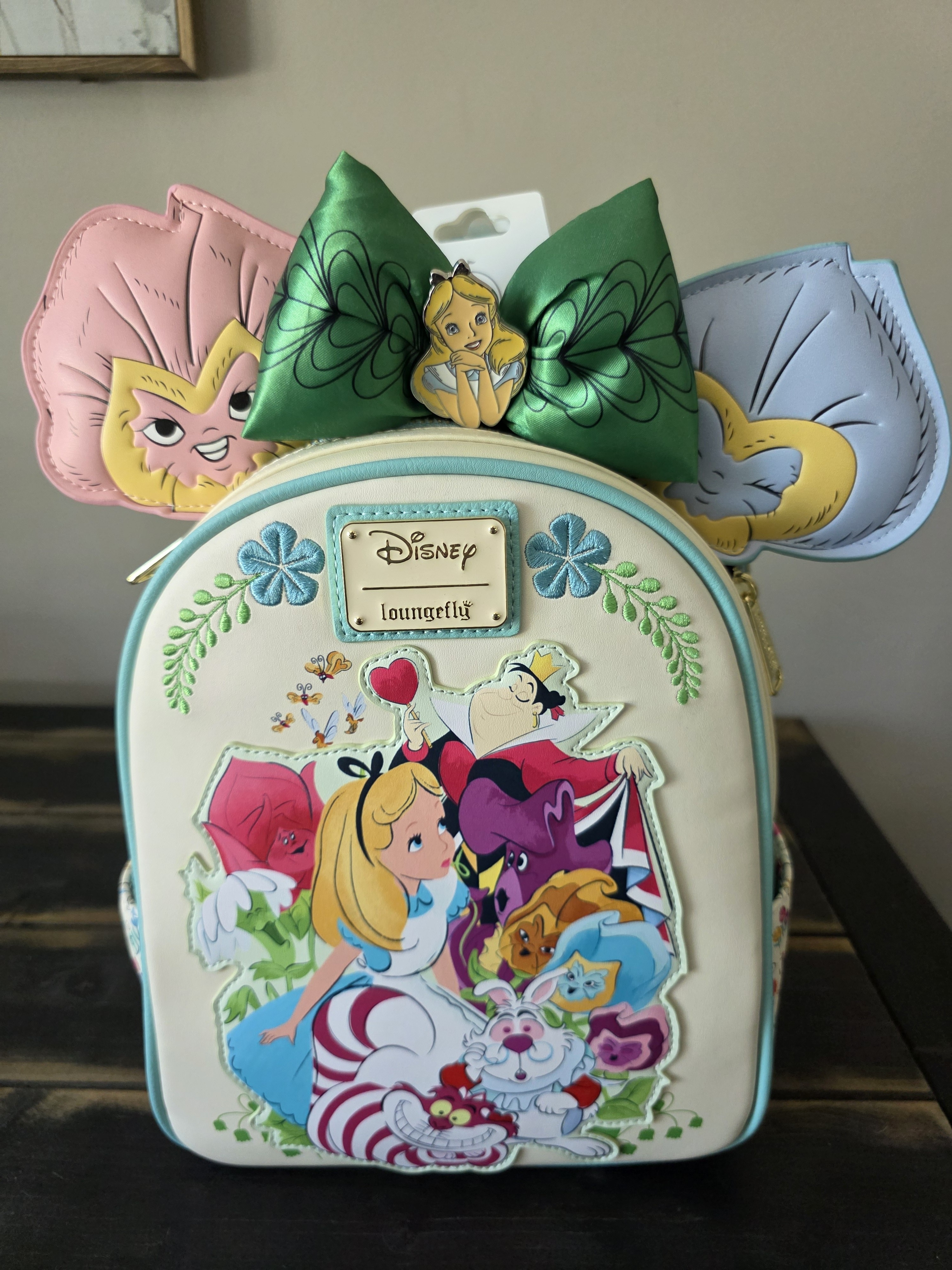 Disney Loungefly Alice In Wonderland Matching Backpack, Ears & Wallet. Brand New